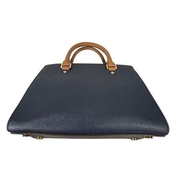 Michael Kors Selma Saffiano Leather Satchel Shoulder Bag Tricolor Navy White Tan - Picture 12 of 16